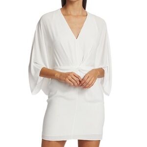 HALSTON EVENING COLLECTION WHITE MINI DRESS DEEP V-NECKLINE FULLY LINED SIZE 4